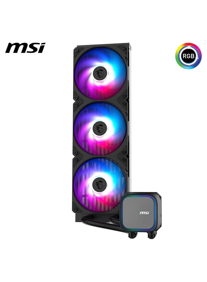 MSI MAG CORELIQUID A13 360 Black ARGB AIO Liquid CPU Cooler, 360mm Radiator, 3x 120mm Fans (500–2000 RPM, 62.6 CFM), Intel LGA 1700/1851 & AMD AM5/AM4 Support, 3800 RPM Ceramic Pump, Low Noise 20 dBA, Nylon-Braided Tubes, Gen2 ARGB Lighting, Customizable Top Cover, EZ Installation | 306-7ZWDA11-L80  - Image 3