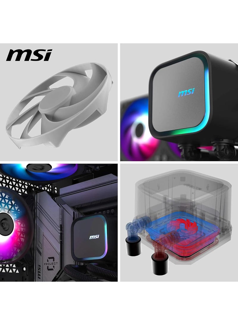 MSI MAG CORELIQUID A13 360 Black ARGB AIO Liquid CPU Cooler, 360mm Radiator, 3x 120mm Fans (500–2000 RPM, 62.6 CFM), Intel LGA 1700/1851 & AMD AM5/AM4 Support, 3800 RPM Ceramic Pump, Low Noise 20 dBA, Nylon-Braided Tubes, Gen2 ARGB Lighting, Customizable Top Cover, EZ Installation | 306-7ZWDA11-L80  - Image 4