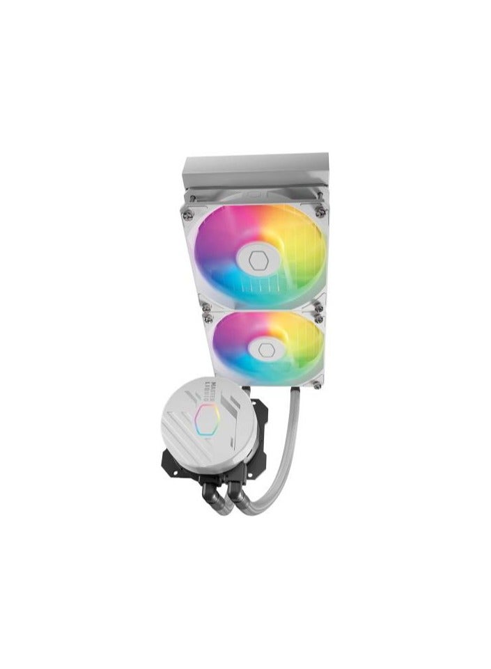 كولر ماستر MasterLiquid 240L Core aRGB CPU Liquid Cooler, 240mm Radiator Size, 2x Fans, 1750 RPM Fan Speed, 71.93 CFM Fan Airflow, New Gen S Dual Chamber Pump, White | MLW-D24M-A18PZ-RW  - Image 1