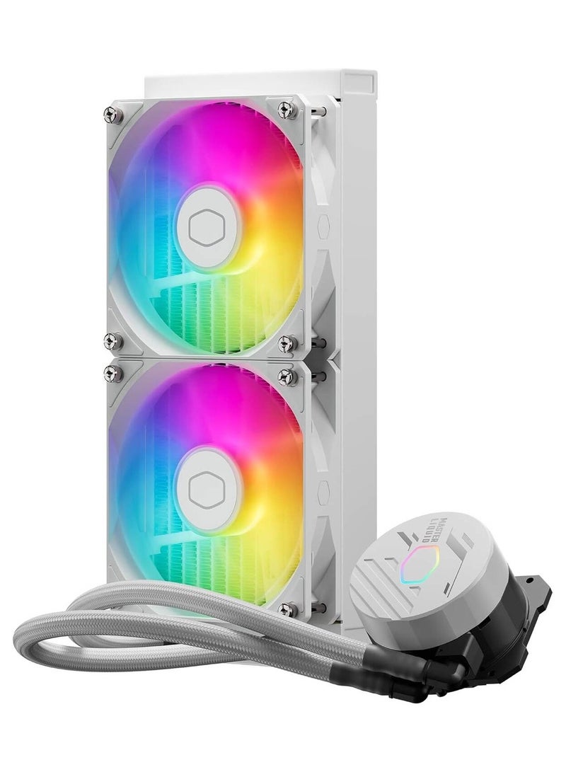 كولر ماستر MasterLiquid 240L Core aRGB CPU Liquid Cooler, 240mm Radiator Size, 2x Fans, 1750 RPM Fan Speed, 71.93 CFM Fan Airflow, New Gen S Dual Chamber Pump, White | MLW-D24M-A18PZ-RW  - Image 2