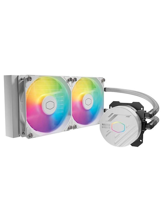COOLER MASTER MasterLiquid 240L Core aRGB CPU Liquid Cooler, 240mm Radiator Size, 2x Fans, 1750 RPM Fan Speed, 71.93 CFM Fan Airflow, New Gen S Dual Chamber Pump, White | MLW-D24M-A18PZ-RW - Image 1