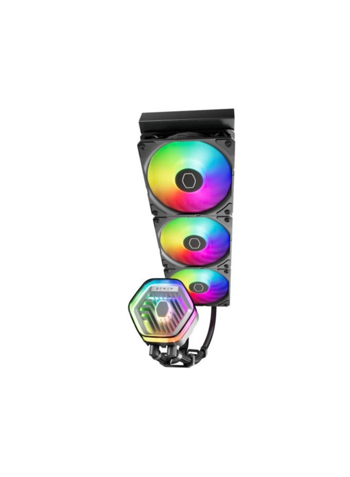 كولر ماستر MasterLiquid 360 Atmos ARGB Close-Loop AIO Liquid Cooler, Customize Pump, SickleFlow Edge PWM Fans, 360mm Radiator, CryoFuze, AM5/AM4, LGA1700/1851/1200, Black | MLX-D36M-A25PZ-R1  - Image 1