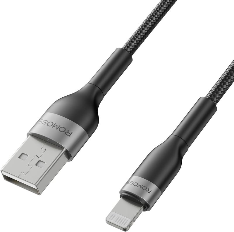 ROMOSS USB-A TO LIGHTNING 2.4A DATA CHARGING NYLON BRAIDED CABLE 1M - BLACK - Image 1