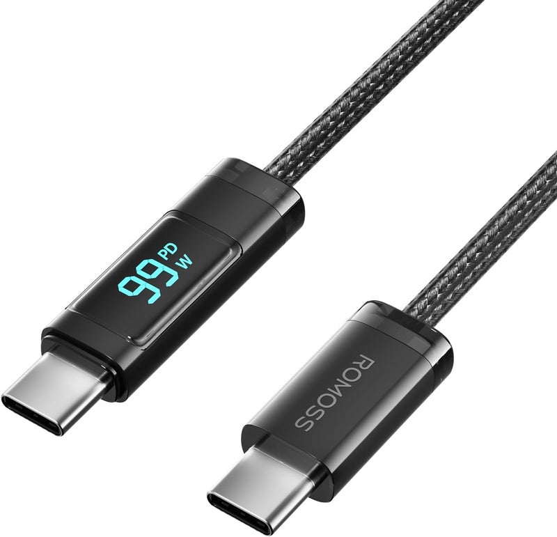 ROMOSS USB-C TO C DIGITAL DISPLAY 100W 5A DATA CHARGING BRAIDED CABLE 1M - BLACK - Image 1