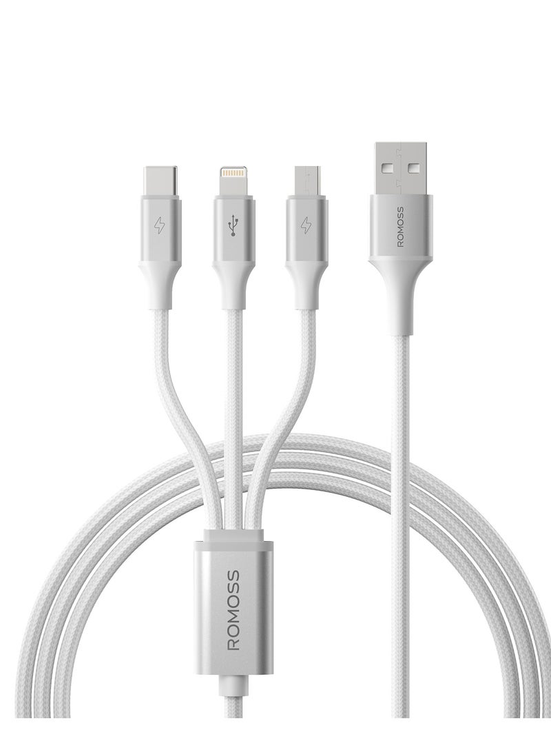 ROMOSS 3 IN 1 LIGHTNING/MICRO/USB-C TO USB 3.5A NYLON BRAIDED CABLE 1M - GREY - Image 3