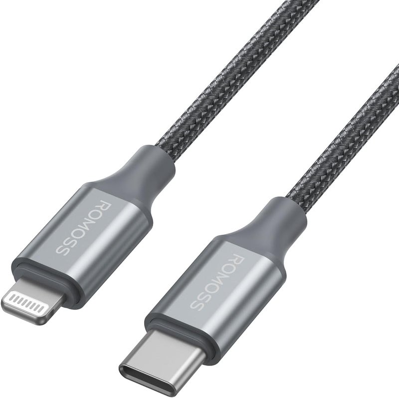 ROMOSS USB-C TO LIGHTNING 3A DATA CHARGING NYLON BRAIDED CABLE 1M - GREY - Image 1