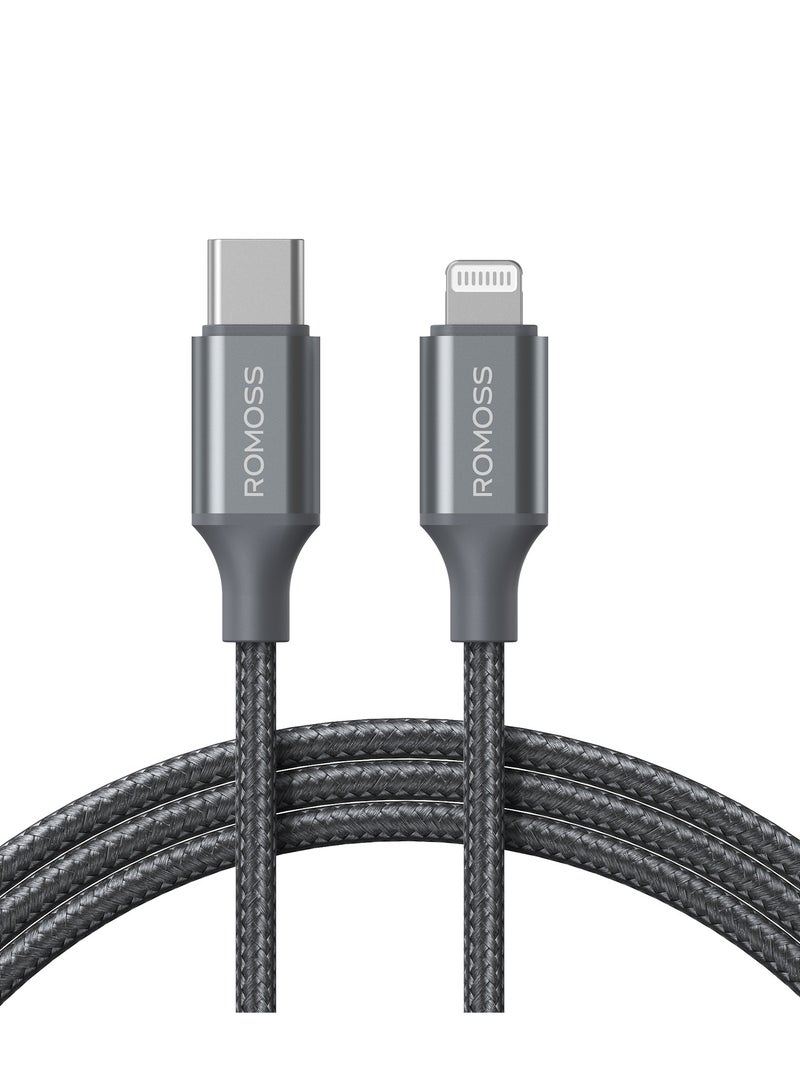 ROMOSS USB-C TO LIGHTNING 3A DATA CHARGING NYLON BRAIDED CABLE 1M - GREY - Image 2