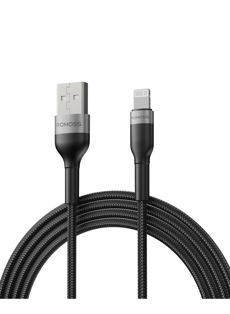 ROMOSS USB-A TO LIGHTNING 2.4A DATA CHARGING NYLON BRAIDED CABLE 2M - BLACK - Image 3