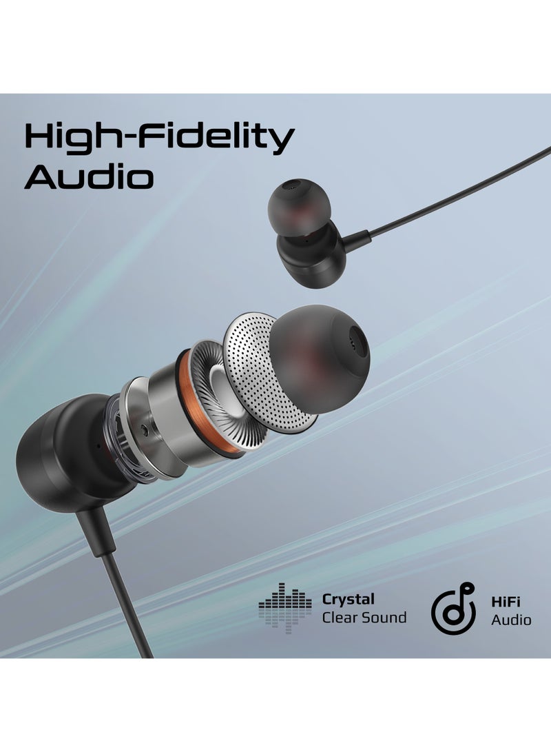 PROMATE High Fidelity In-Ear Wired Stereo USB-C Earphone With ENC Mic, Inline Controls, Durable Metal Housing for Crystal-Clear Calls, 1.2m TPE Cable And Universal Compatibility, Silken-ENC - Black - Image 2