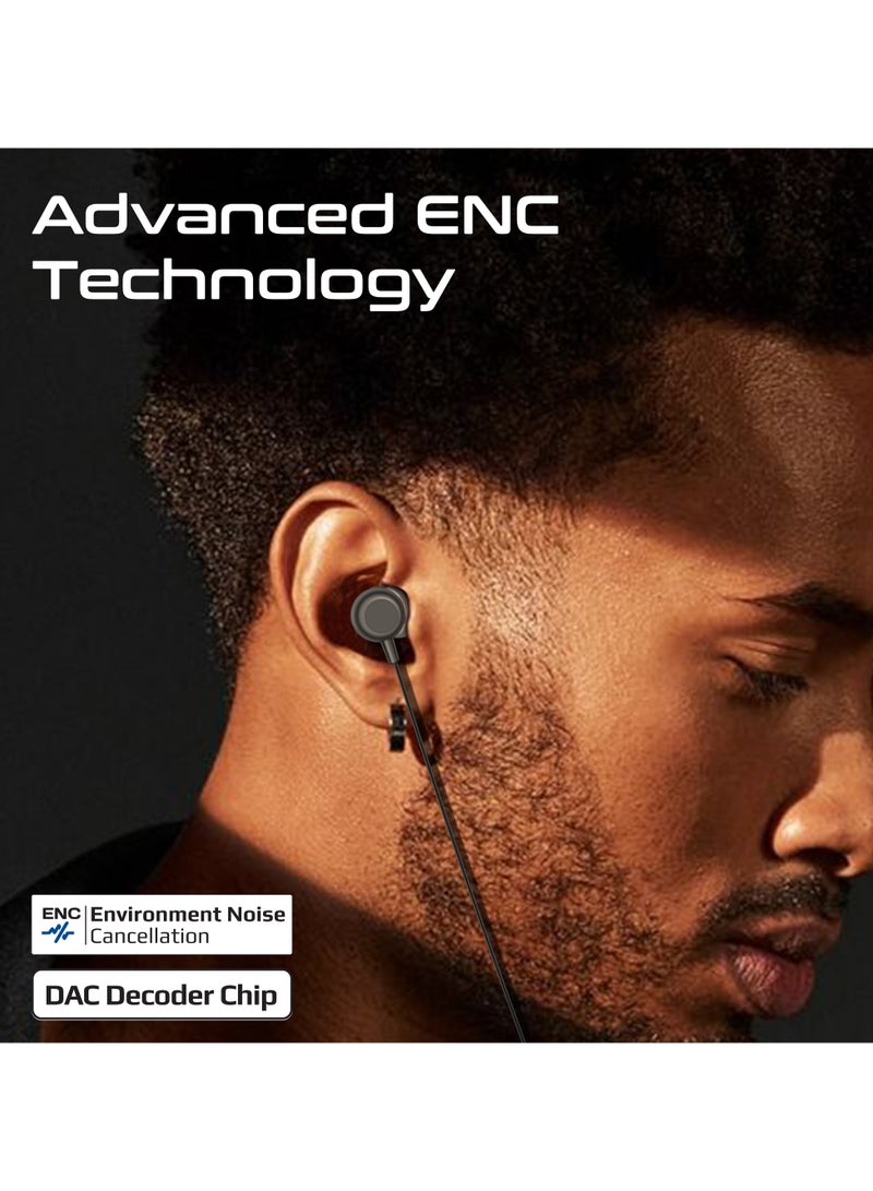 PROMATE High Fidelity In-Ear Wired Stereo USB-C Earphone With ENC Mic, Inline Controls, Durable Metal Housing for Crystal-Clear Calls, 1.2m TPE Cable And Universal Compatibility, Silken-ENC - Black - Image 3