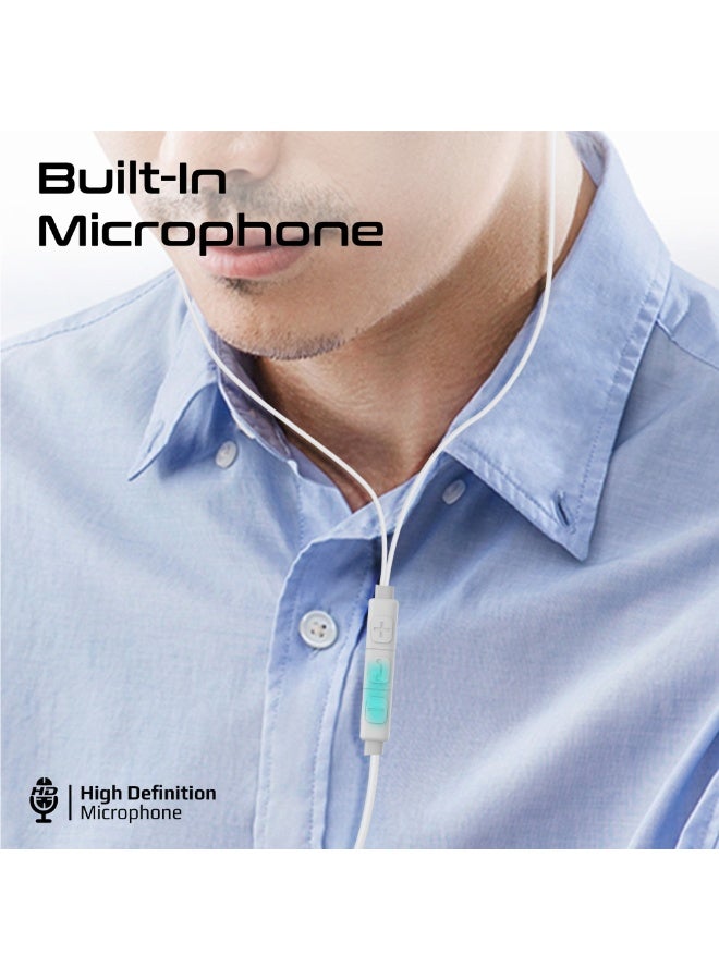 PROMATE High Fidelity In-Ear Wired Stereo USB-C Earphone With ENC Mic, Inline Controls, Durable Metal Housing For Crystal-Clear Calls, 1.2m TPE Cable And Universal Compatibility, Silken-ENC - White  - Image 4
