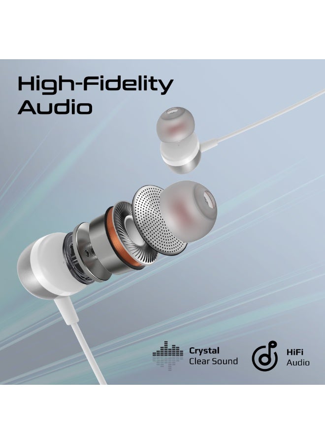PROMATE High Fidelity In-Ear Wired Stereo USB-C Earphone With ENC Mic, Inline Controls, Durable Metal Housing For Crystal-Clear Calls, 1.2m TPE Cable And Universal Compatibility, Silken-ENC - White  - Image 2