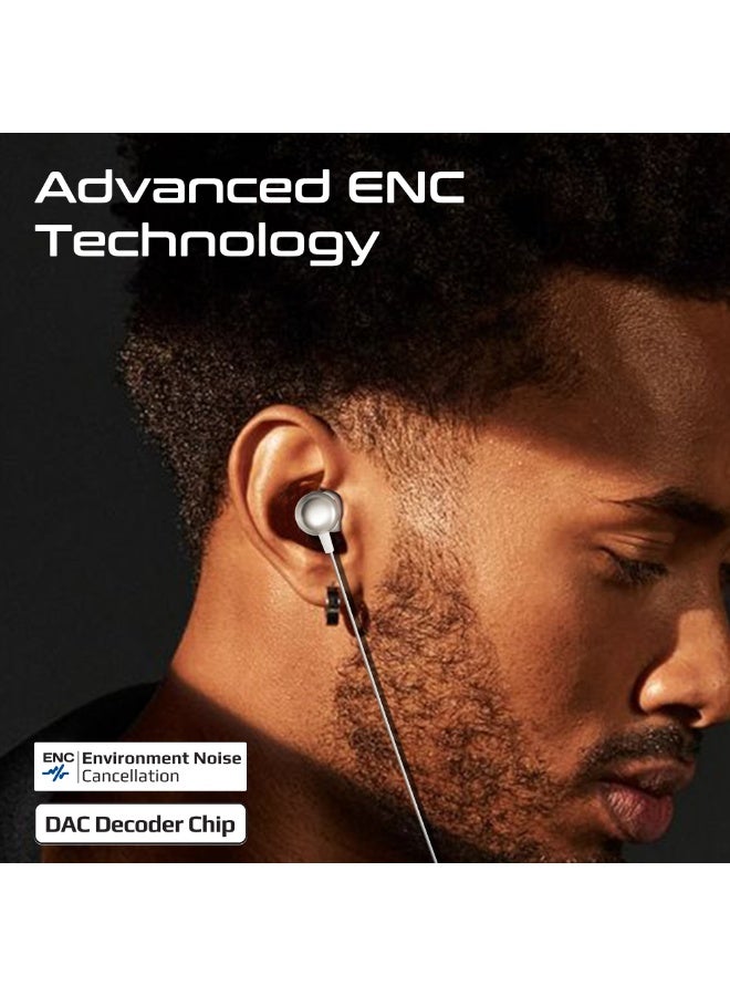PROMATE High Fidelity In-Ear Wired Stereo USB-C Earphone With ENC Mic, Inline Controls, Durable Metal Housing For Crystal-Clear Calls, 1.2m TPE Cable And Universal Compatibility, Silken-ENC - White  - Image 3