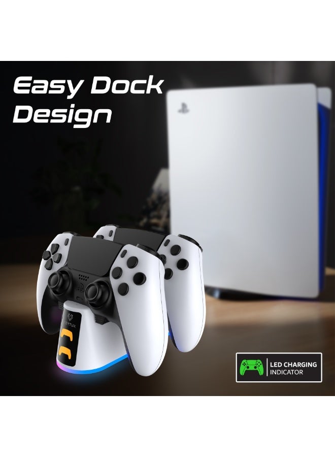 VERTUX PS5 Controller Charging Station with Dual Click-In Slots, RGB Lights and LED Battery Indicator, DuoDock-PS5 - Image 3