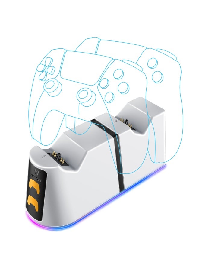 VERTUX PS5 Controller Charging Station with Dual Click-In Slots, RGB Lights and LED Battery Indicator, DuoDock-PS5 - Image 1
