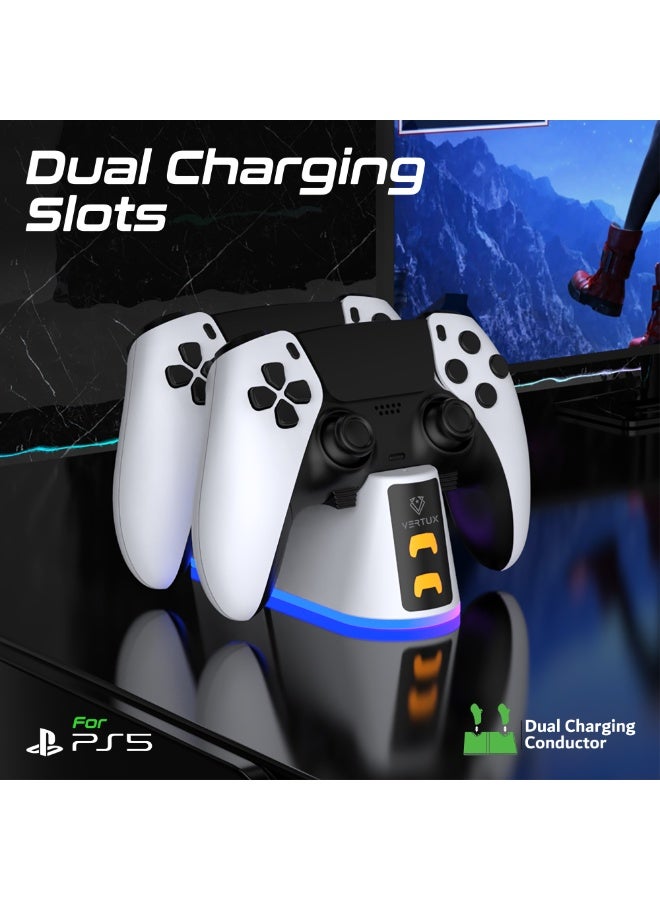 VERTUX PS5 Controller Charging Station with Dual Click-In Slots, RGB Lights and LED Battery Indicator, DuoDock-PS5 - Image 2