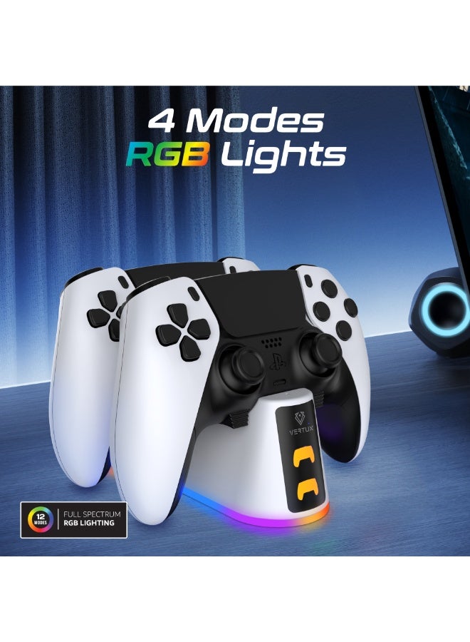 VERTUX PS5 Controller Charging Station with Dual Click-In Slots, RGB Lights and LED Battery Indicator, DuoDock-PS5 - Image 5