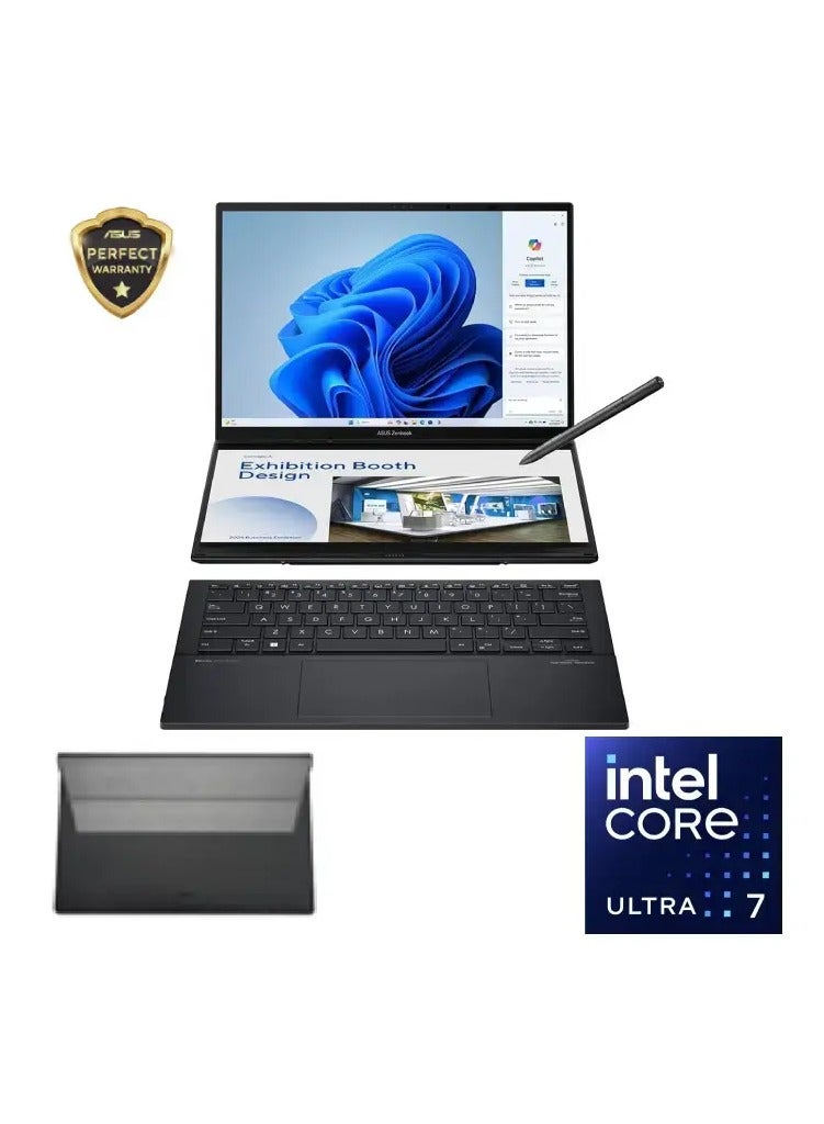 ASUS "ASUS Zenbook Duo LAPTOP UX8406CA-PZ062W Intel® Core™ Ultra 7 -Windows 11 Home 14.0-inch 3K (2880 x 1800) OLED 16:10 aspect ratio LPDDR5X 32GB 1TB M.2 NVMe™ PCIe® 4.0 SSD -COLOR Inkwell Gray      " English/Arabic Inkwell Gray  - Image 1