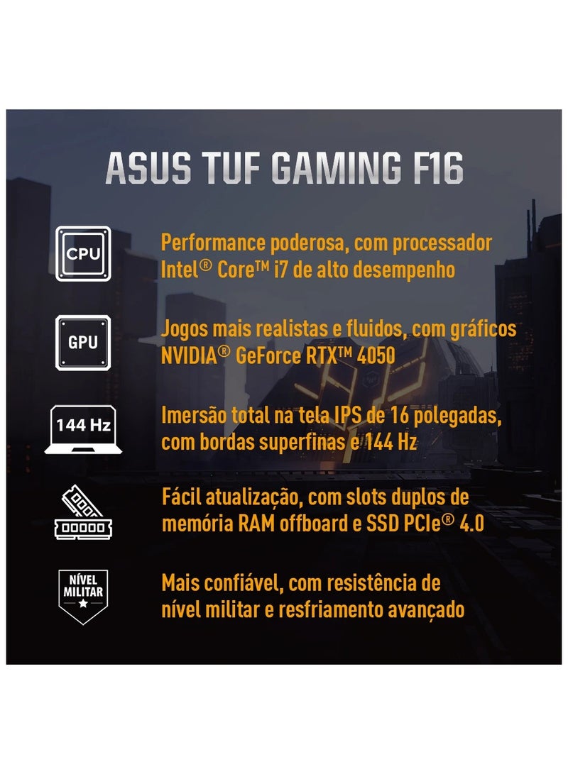 أسوس - Notebook ASUS TUF Gaming F16 FX607VU- RL007W-I7 13620H RTX 4050 16GB RAM 512GB SSD- Win11 English/Arabic Mecha Gray - Image 1