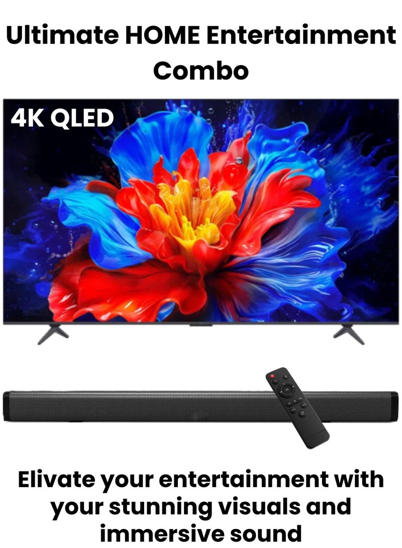 TCL 98-Inch P8K QLED 4K Smart TV + 2.0 Channel Premium Soundbar | [Google TV, AiPQ Pro Processor, 144Hz, HDR10+, Slim Uni-body] + [HDMI (ARC), USB, Bluetooth, FM Station, Aux] - (2025 Model) 98P8K+SOUNDBAR Black  - Image 3