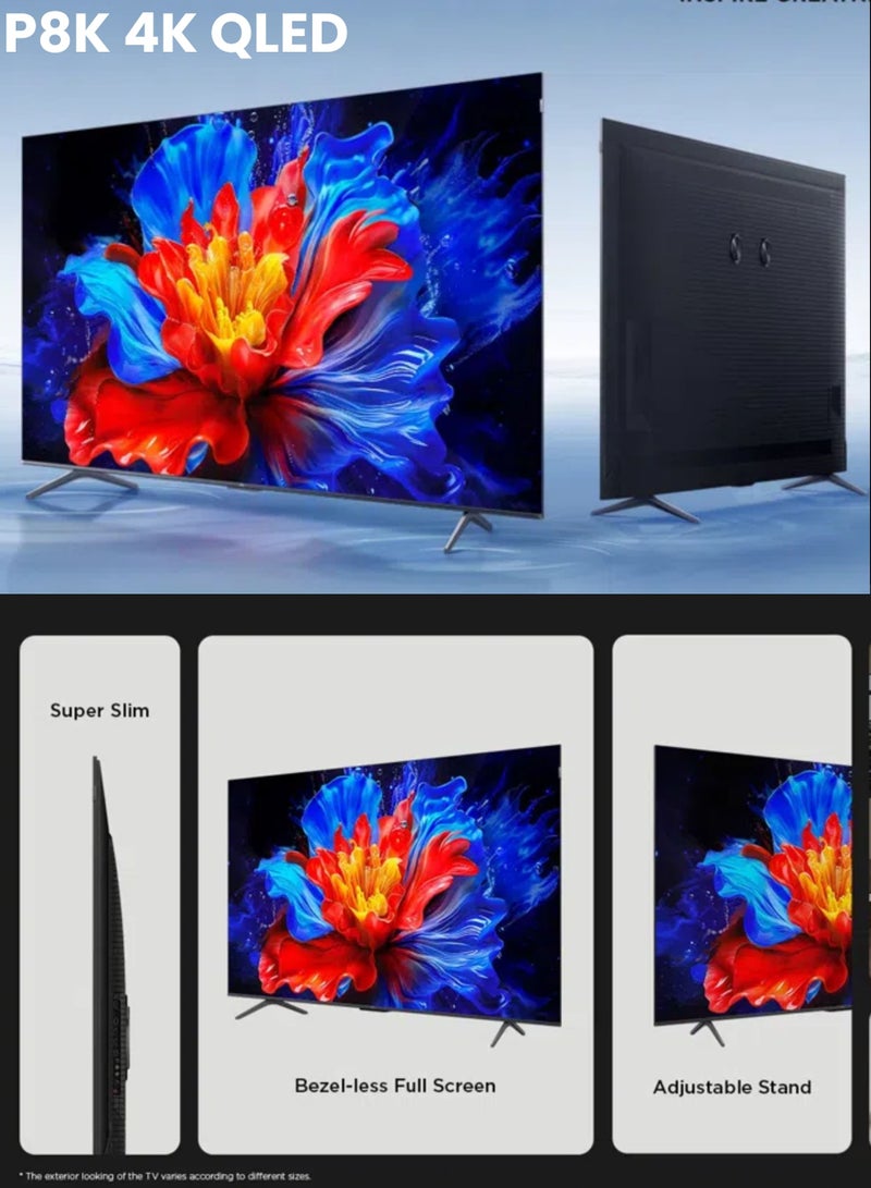 تي سي إل 85-Inch P8K QLED 4K Smart TV + 2.0 Channel Premium Soundbar | [Google TV, AiPQ Pro Processor, 144Hz, HDR10+, Slim Uni-body] + [HDMI (ARC), USB, Bluetooth, FM Station, Aux] - (2025 Model) 85P8K+SOUNDBAR Black - Image 4