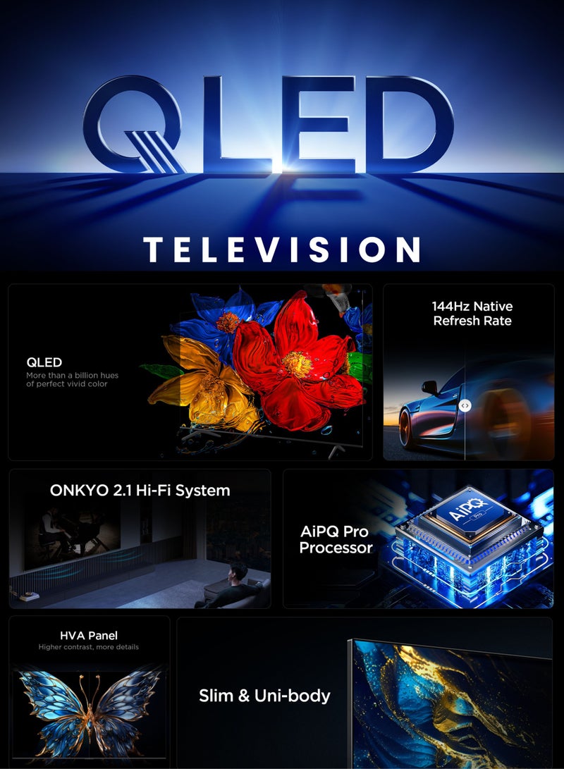 تي سي إل 55-Inch P8K QLED 4K Smart TV + 2.0 Channel Premium Soundbar | [Google TV, AiPQ Pro Processor, 144Hz, HDR10+, Slim Uni-body] + [HDMI (ARC), USB, Bluetooth, FM Station, Aux] - (2025 Model) 55P8K+SOUNDBAR Black - Image 5