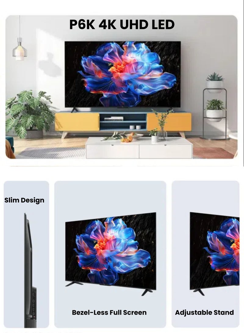 TCL - 75-Inch P6K UHD LED 4K Smart TV + 2.0 Channel Premium Soundbar | [Google TV, AiPQ Processor, 60Hz, HDR10, MEMC, Metallic Bezel-less body] + [HDMI (ARC), USB, Bluetooth, FM Station, Aux] - (2025 Model) 75P6K+SOUNDBAR Black - Image 1