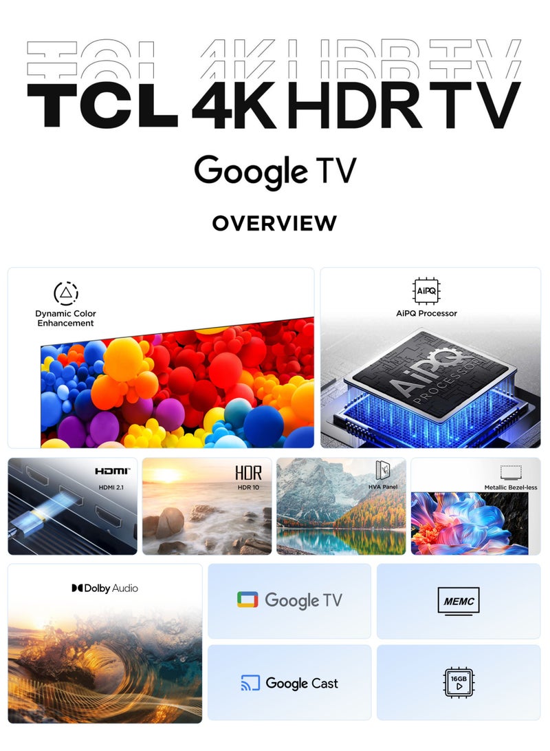 TCL - 75-Inch P6K UHD LED 4K Smart TV + 2.0 Channel Premium Soundbar | [Google TV, AiPQ Processor, 60Hz, HDR10, MEMC, Metallic Bezel-less body] + [HDMI (ARC), USB, Bluetooth, FM Station, Aux] - (2025 Model) 75P6K+SOUNDBAR Black - Image 1