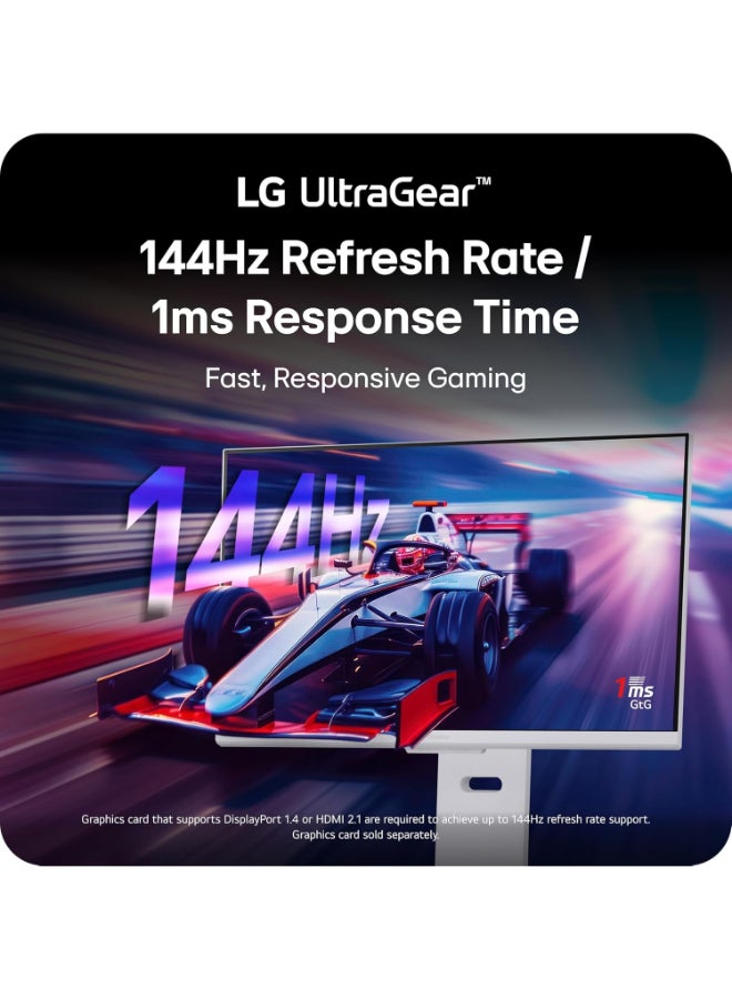 LG 32 inch Ultragear 4K UHD (3840 x 2160) IPS Gaming Monitor, 144Hz, 1ms, NVIDIA G-Sync Compatible, AMD FreeSync Premium, VESA DisplayHDR 400, HDMI, DisplayPort, USB Type-C, 32G810SA-W White - Image 3