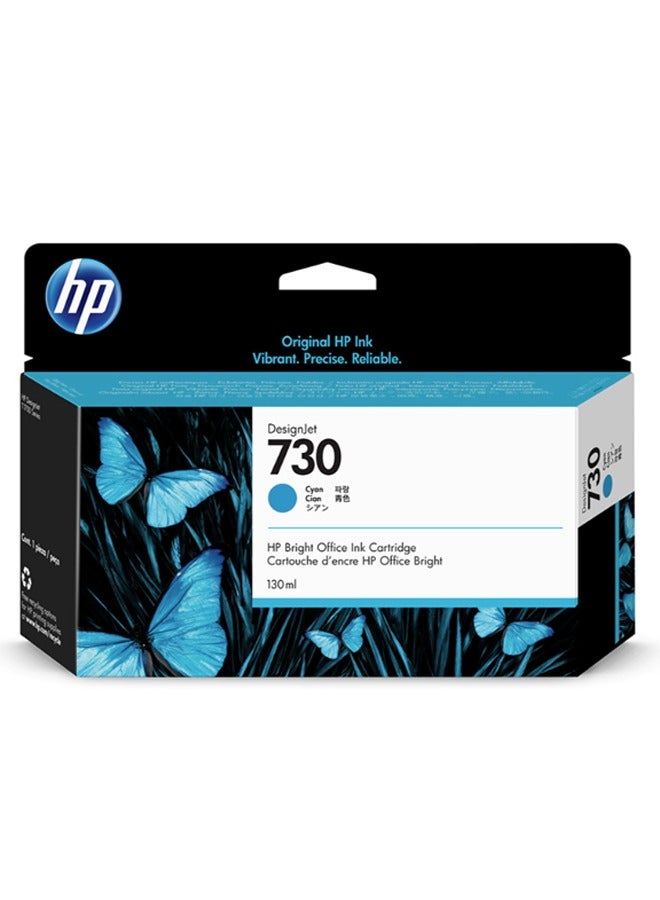 HP 730 Original Cyan Ink Cartridge 130ml, High-Quality DesignJet Ink for T1700 Series Printers, Fast-Drying, Professional Results, Trouble-Free Performance - P2V62 Cyan - Image 1