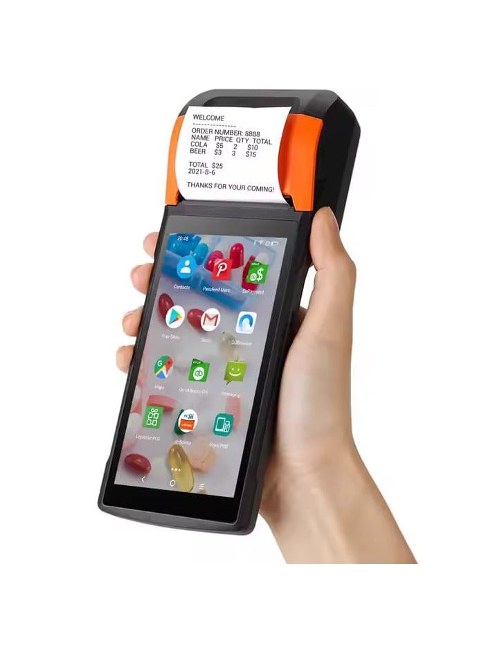 SUNMI Restaurant and café cashier SUNMI V2s cashier for restaurants and coffee shops receipt printing machine easy to use portable receipt printer high speed thermal paper printer digital payment and receipt printing machine portable cashier and invoicing device mobile cashier for delivery and receipt printing Black and Orange  - Image 1