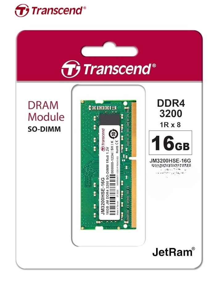 ترانسيند JetRAM SODIMM 16GB DDR4 3200 Mhz | CL22 1.2V | JM3200HSE-16G | Laptop Memory RAM 4inch green  - Image 1