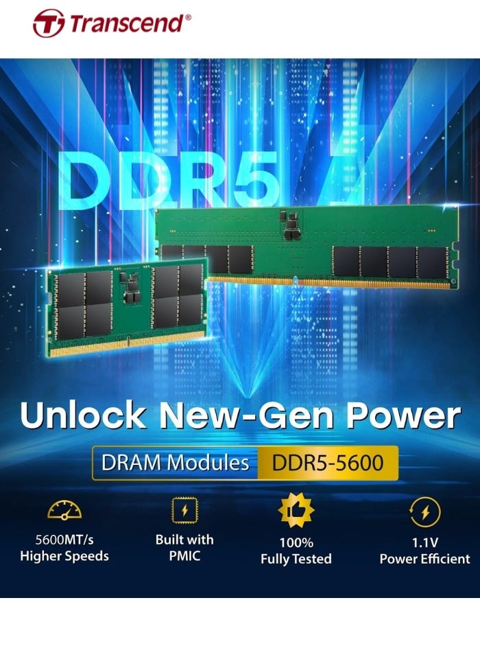 Transcend JetRAM 32GB DDR5 5600 Mhz | SO-DIMM | CL46 1.1V | JM5600ASE-32G | Laptop Memory RAM 7cm green  - Image 3