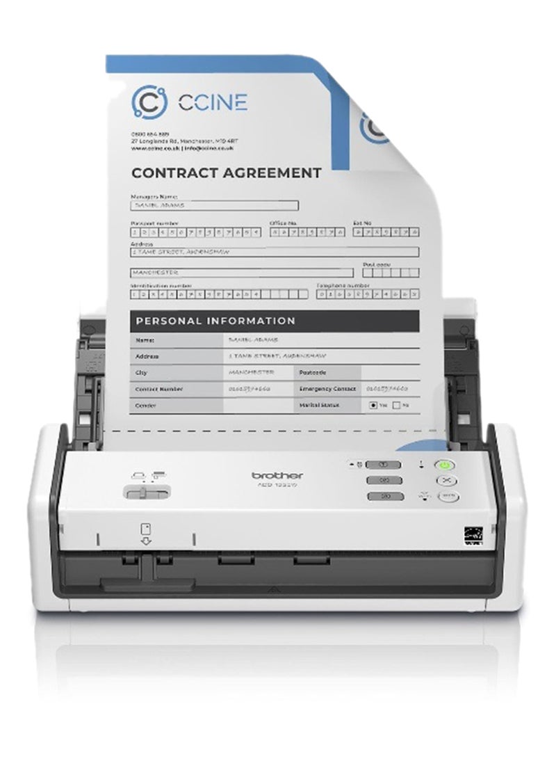 بروذر High-speed Wireless Desktop Scanner | Duplex A4 Document Scanner | USB Powered ADS-1350W Black/White  - Image 3