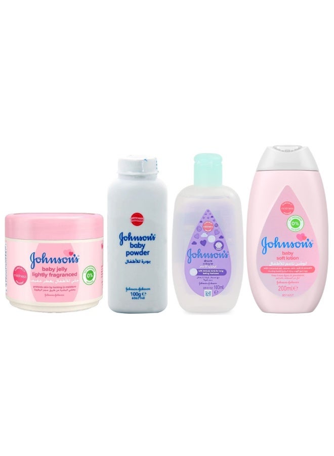جونسون مجموعة من 4 من لوشن جونسون للأطفال، كولونيا دريم، بودرة الأطفال، جيل الأطفال برائحة خفيفة - Image 1