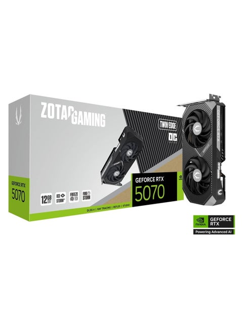 GAMING GeForce RTX 5070 Twin Edge OC 12GB GDDR7 Graphics Card, Factory OC 2542MHz, 6144 CUDA Cores, 192-bit, PCIe 5.0, DLSS 4, Ray Tracing, IceStorm 2.0 Cooling, Dual Fan, 3x DP 2.1, 1x HDMI 2.1, 250W TDP, Compact Dual-Slot | ZT-B50700H-10P