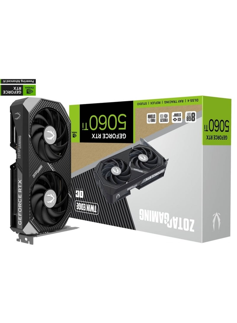 زوتاك GAMING GeForce RTX 5060 Ti 8GB GDDR7 Twin Edge OC Graphics Card, DLSS 4, Ray Tracing, IceStorm 2.0 Cooling, Dual-Fan, PCIe 8-Pin, Factory Overclocked, Metal Backplate, Compact SFF Design, FireStorm Utility Support | ZT-B50610H-10M  - Image 1