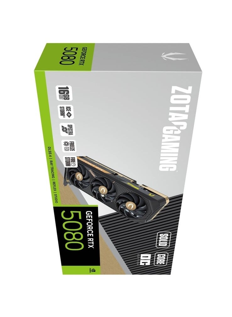 زوتاك GAMING GeForce RTX 5080 Solid Core 16GB GDDR7 Graphics Card, Blackwell 2.0 GPU, 10752 CUDA Cores, 2.64GHz Boost Clock, 256-bit, PCIe 5.0 x16, 360W TDP, IceStorm 3.0 Cooling, DLSS 4, HDMI 2.1b & 3x DP 2.1, SPECTRA 2.0 RGB, Triple-Fan Vapor Chamber, Dual BIOS, 3.5-Slot Design, GPU Support Bracket | ZT-B50800D2-10P  - Image 1
