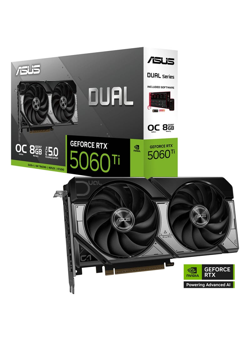 ASUS Dual GeForce RTX 5060 Ti OC 8GB GDDR7 Graphics Card, 2632 MHz Boost, Blackwell GPU, Dual Axial-tech Fans, Dual BIOS, 0dB Tech, DLSS 4, Reflex 2, G-SYNC, SFF Ready | 90YV0MP2-M0NA00  - Image 1
