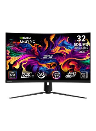 MPG 321CURX QD-OLED 32-Inch 4K UHD Curved Gaming Monitor, Quantum Dot OLED Panel, 240Hz Refresh Rate, 0.03ms GtG Response Time, VESA DisplayHDR True Black 400, HDMI 2.1, DisplayPort 1.4a, USB-C with 98W Power Delivery, KVM Switch, PiP/PbP, OLED Care 2.0, Mystic Light RGB | 9S6-3DD64T-008 Black - pnsku/N70177240V/45/_/1749823639/cc908d75-4fce-42d8-881e-d22380781dfb