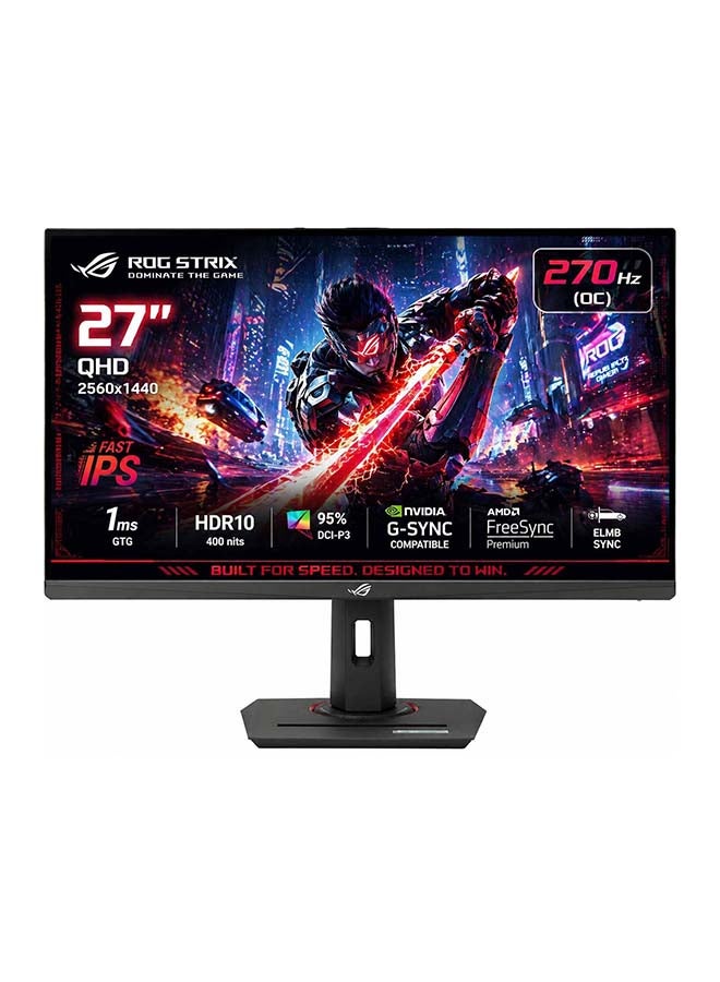 أسوس شاشة الألعاب ROG Strix XG27ACMG بحجم 27 بوصة QHD (2560x1440) بتقنية IPS السريعة، 270Hz (OC)، 1ms GTG، 400 نيت HDR10، 95% DCI-P3، G-SYNC و FreeSync Premium، ELMB Sync، DisplayPort 1.4، HDMI 2.1، USB-C (15W PD)، مخرج صوت 3.5mm، Aura Sync RGB، قابلة للتعديل في الارتفاع/الإمالة/الدوران/التحويل، تركيب VESA، مقبس ثلاثي القوائم | 90LM0A60-B01370 - Image 1