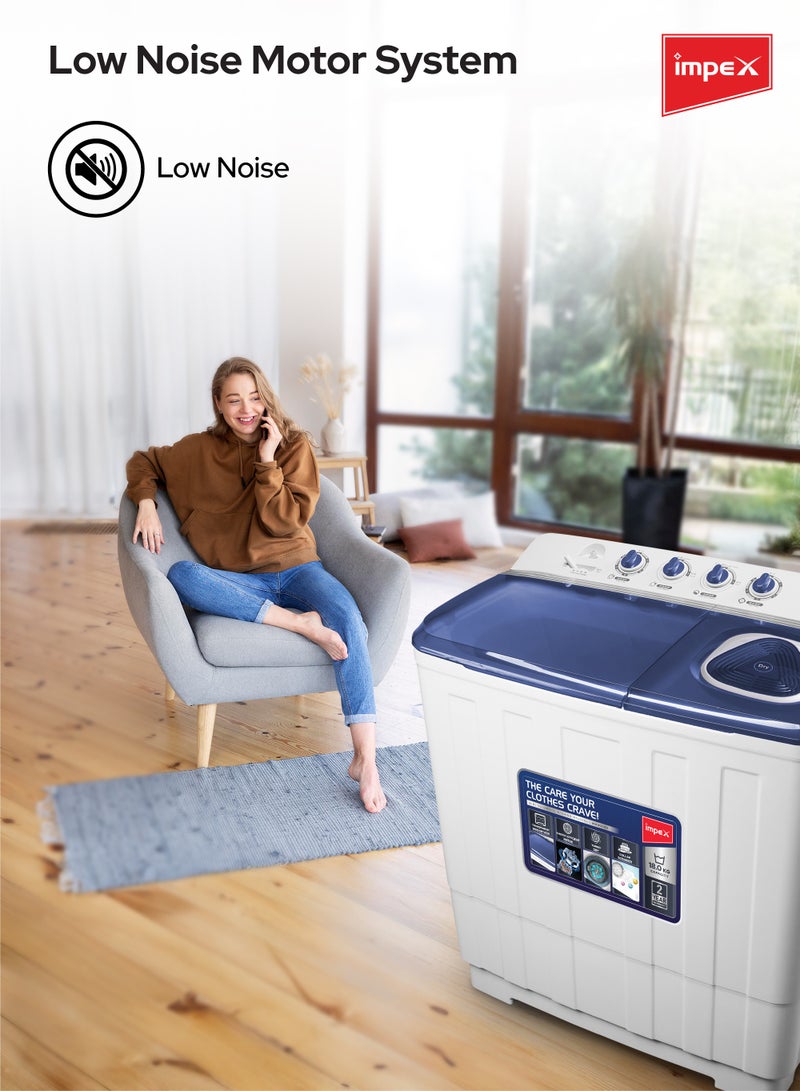 18 Kg Semi Automatic Twin Tub Washing Machine | 9 Kg Spin Capacity | Air Turbo | Rust-Free Body | Energy Efficient Motor | Transparent Window View | Perfect for Home, Apartments, Hotels |WM 4218 - 18 kg 700 W WM 4218 White/Blue