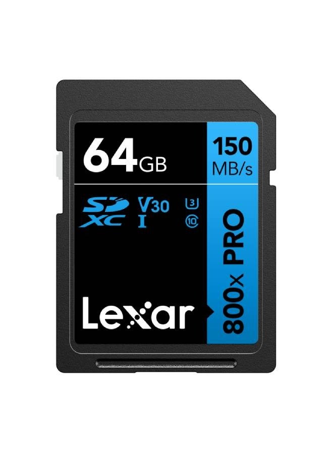 ليكسار Lexar 800x Pro SDXC UHS-1 64GB 150MB/s V30 (LSD0800P64G-BNNNG) 64 GB  - Image 1