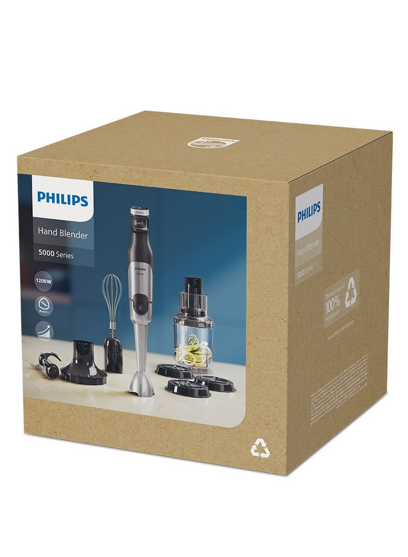 فيليبس 5000 series Immersion Hand Blender,1200W motor,Spiralizer attachment,XL Chopper attachment, Whisk attachment, LED Speed Indicator, Anti-Splash Blade Guard - Black - HR2684/00  - Image 3