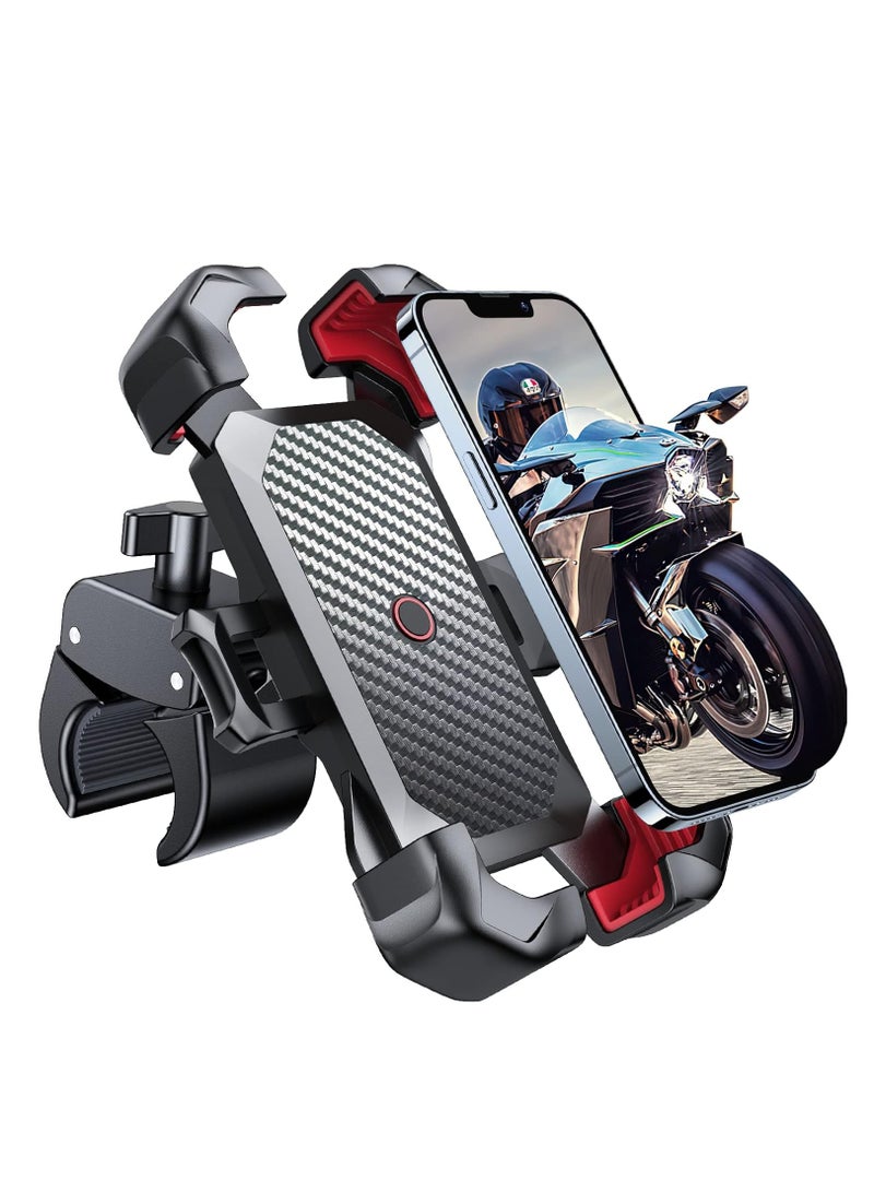JOYROOM Universal Bike & Motorcycle Phone Holder Mount – One-Hand Auto Lock, Anti-Shake 4-Claw Grip, 360° Rotation, Quick Release Cradle, Shockproof, Waterproof, Heat-Resistant, Anti-Slip Silicone Pads, Fits All Smartphones (4.7″–7″), For Bicycles, Scooters, Motorcycles, E-Bikes & Strollers Black - Image 1