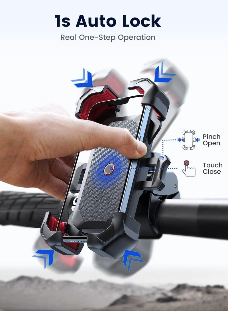 JOYROOM Universal Bike & Motorcycle Phone Holder Mount – One-Hand Auto Lock, Anti-Shake 4-Claw Grip, 360° Rotation, Quick Release Cradle, Shockproof, Waterproof, Heat-Resistant, Anti-Slip Silicone Pads, Fits All Smartphones (4.7″–7″), For Bicycles, Scooters, Motorcycles, E-Bikes & Strollers Black - Image 2
