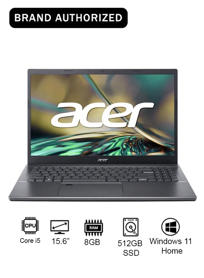 أيسر Aspire 5 A515 Laptop 12th Gen Intel Core i5-1235U 10 Cores Upto 4.40GHz/8GB DDR4 RAM/512GB SSD Storage/4GB Nvidia RTX2050 Graphics/15.6" FHD IPS Display/Win11 Home/WiFi-6/Backlit KB/ English/Arabic Steel Gray - Image 1