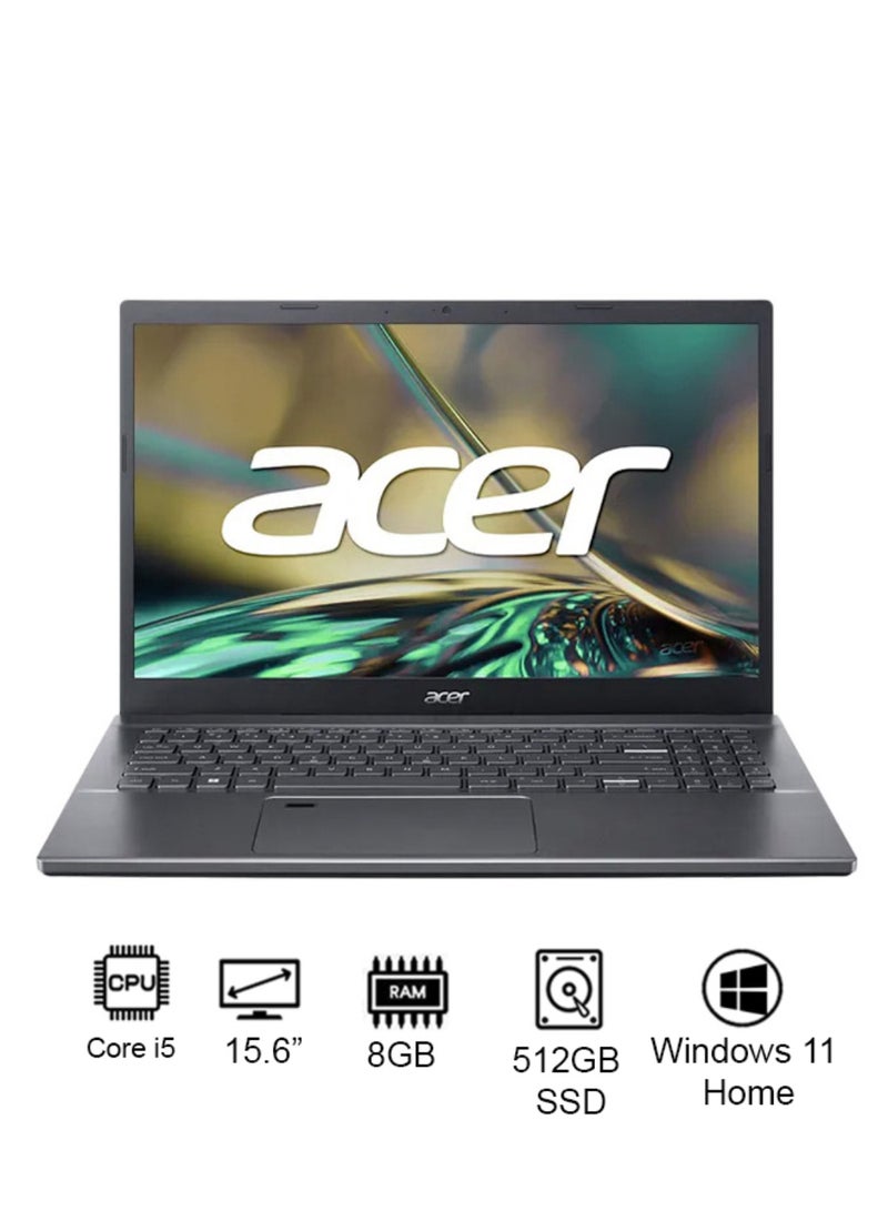 Acer Aspire 5 A515 Laptop 12th Gen Intel Core i5-1235U 10 Cores Upto 4.40GHz/8GB DDR4 RAM/512GB SSD Storage/4GB Nvidia RTX2050 Graphics/15.6" FHD IPS Display/Win11 Home/WiFi-6/Backlit KB/ English/Arabic Steel Gray - Image 1