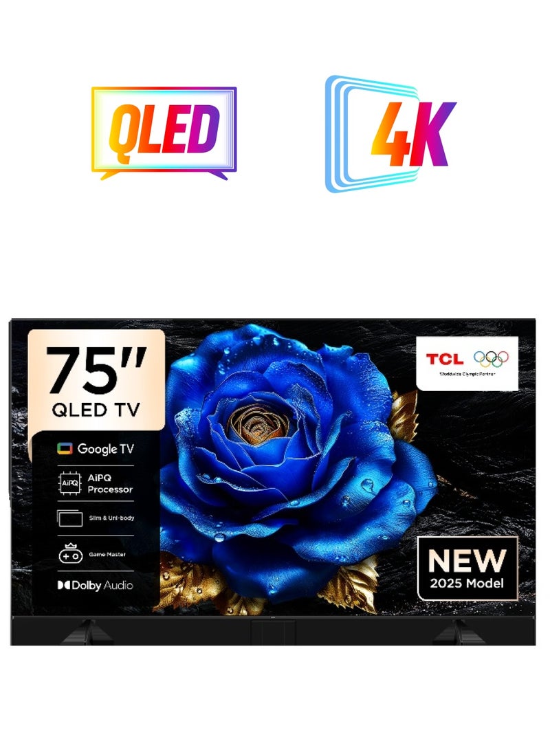 TCL 75 Inch Smart TV 4K QLED Colorful Quantum Crystal HDR 10+ Gaming Google TV, 60Hz, Dolby Vision Atmos, DTS Virtual X, MEMC, Voice Control, Game Master with Slim Design (2025 Model), 2 Year Warranty, 75T6C Black - Image 1