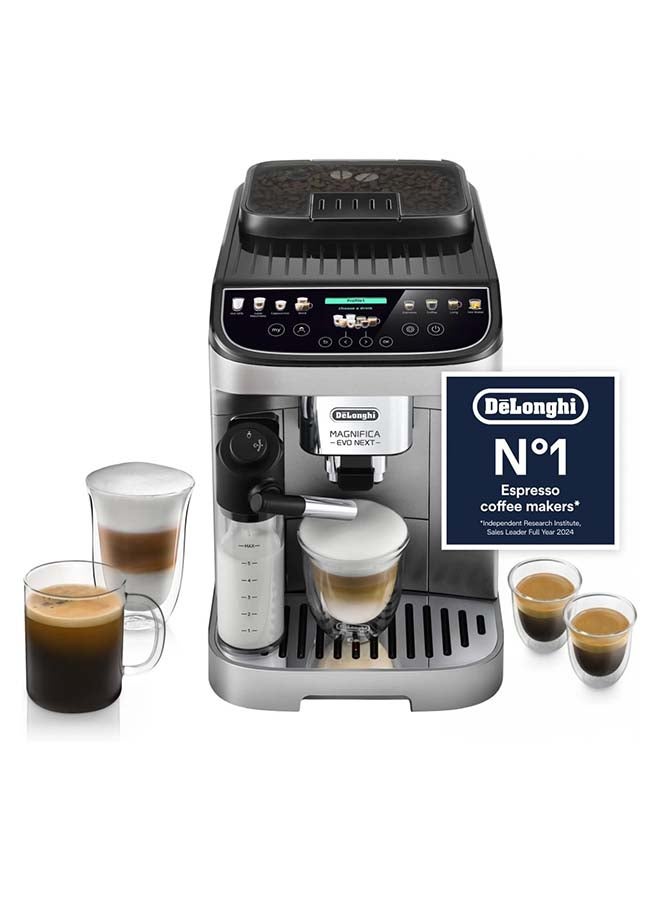 De'Longhi Magnifica Evo Next Fully Automatic Coffee Machine with  18+ Hot & Iced Beverages , 13 Coffee And Milk Drinks, Intuitive Control Panel With 6 Coloured, Soft-Touch Buttons, 15 Bar Pressure  ECAM310.80.SB (Made in Europe) 1.8 L 1450 W ECAM310.80.SB Silver/Black